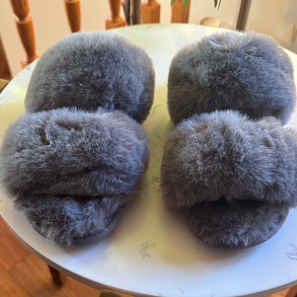 Express Gray Furry Slippers